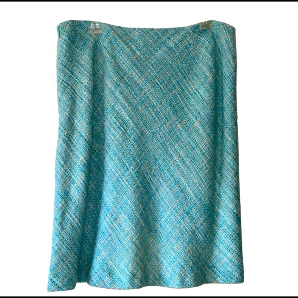 NORTON McNAUGHTON Turquoise Blue Tweed A-Line Skirt